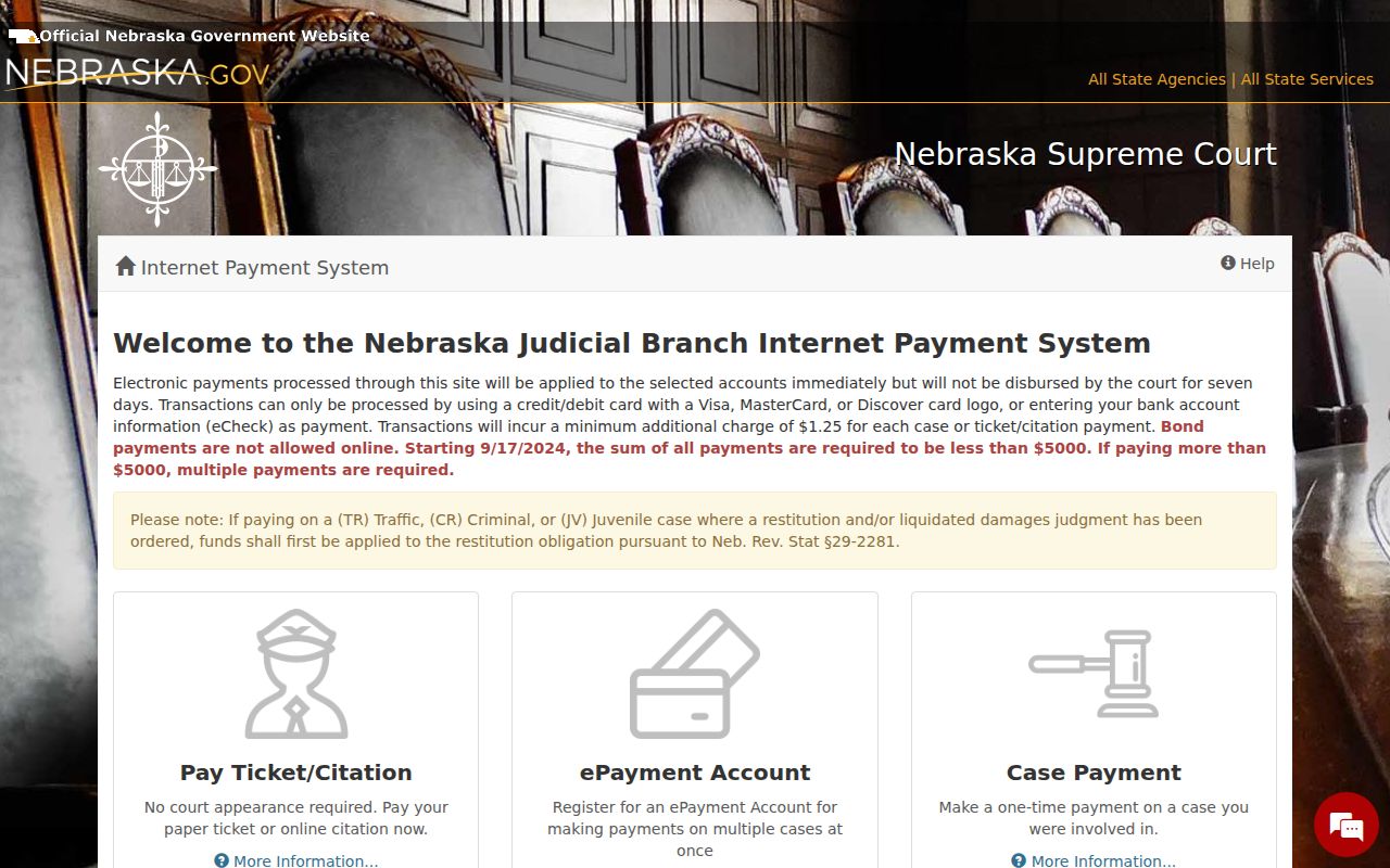 Saline County court docket payment access through the official Nebraska ePayment portal