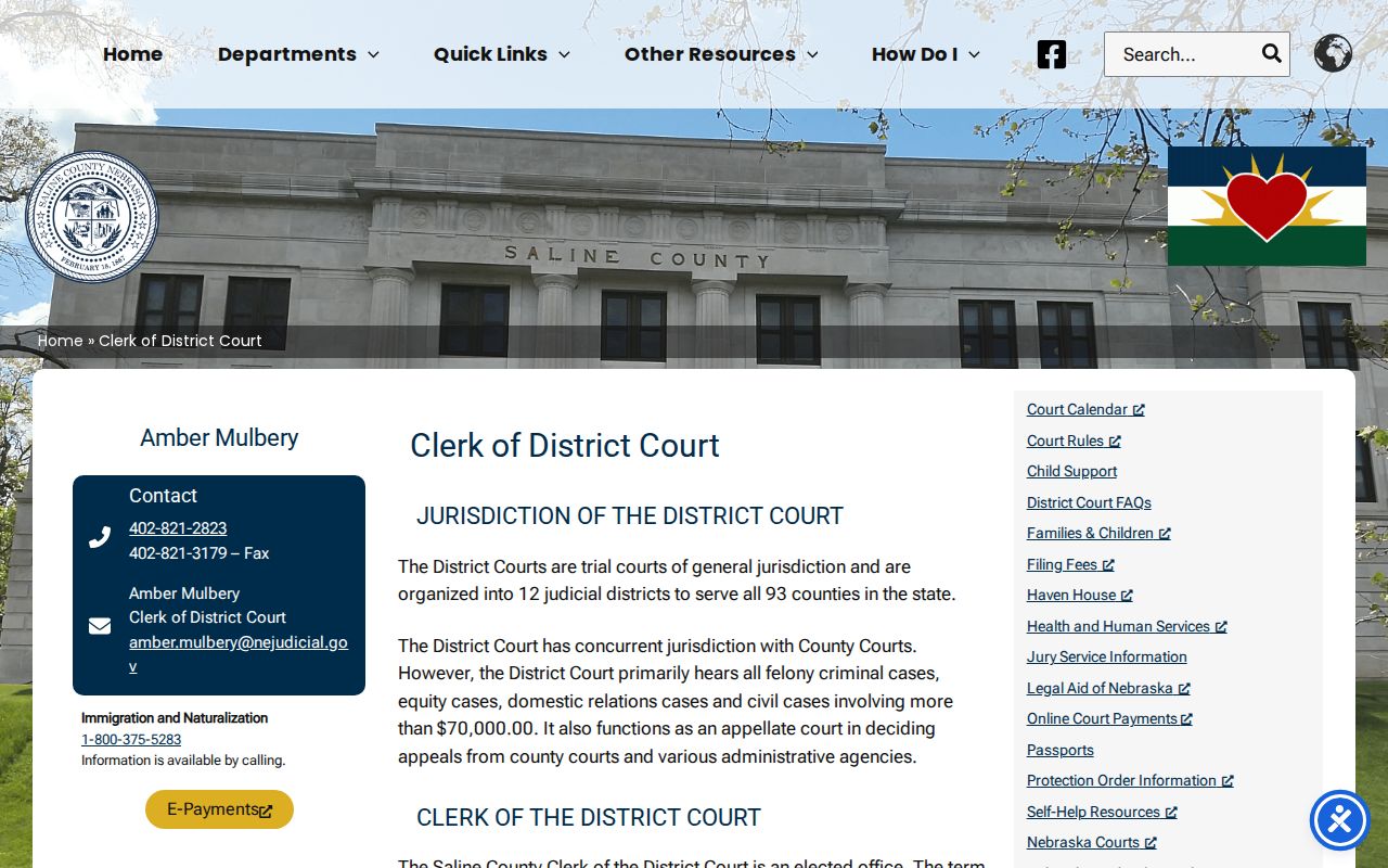 Saline County court docket records and contact details for the Saline District Clerk